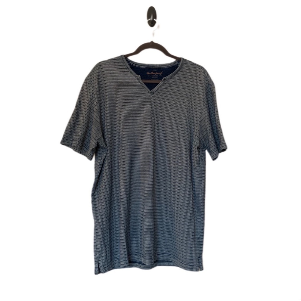 Weatherproof Vintage Mens T Shirt Large V Neck Cotton Short Sleeve Blue Gray